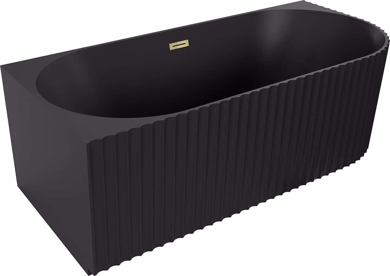 Mexen Gia vasca da bagno autoportante angolare scanalata sinistra 170 x 80 cm, nera opaca, troppopieno dorato - 52701708071L-50