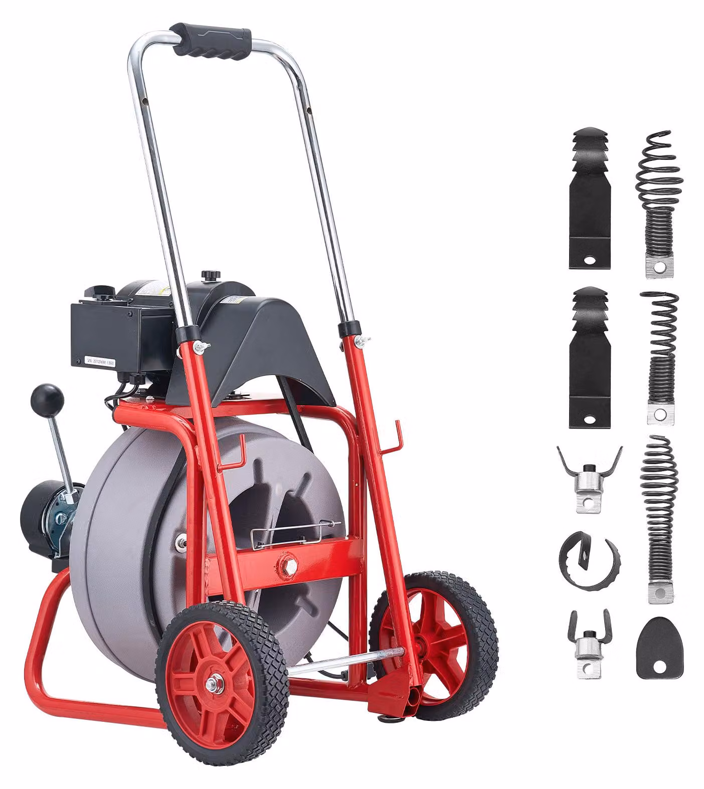 SucceBuy, macchina per la pulizia dei tubi, lunghezza 30 metri, diametro 9,5 mm, dispositivo con avanzamento automatico, 8 teste di taglio e interruttore a pedale, adatta per tubi con un diametro da 50 a 100 mm