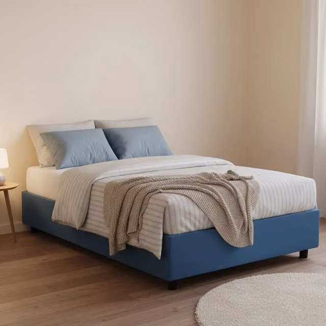 Letto Alvise Talamo Italia con Materasso Incluso, Modello Moderno con Base a Sollevamento, Colore Blu, L/P/H: 120 x 200 x 135 cm