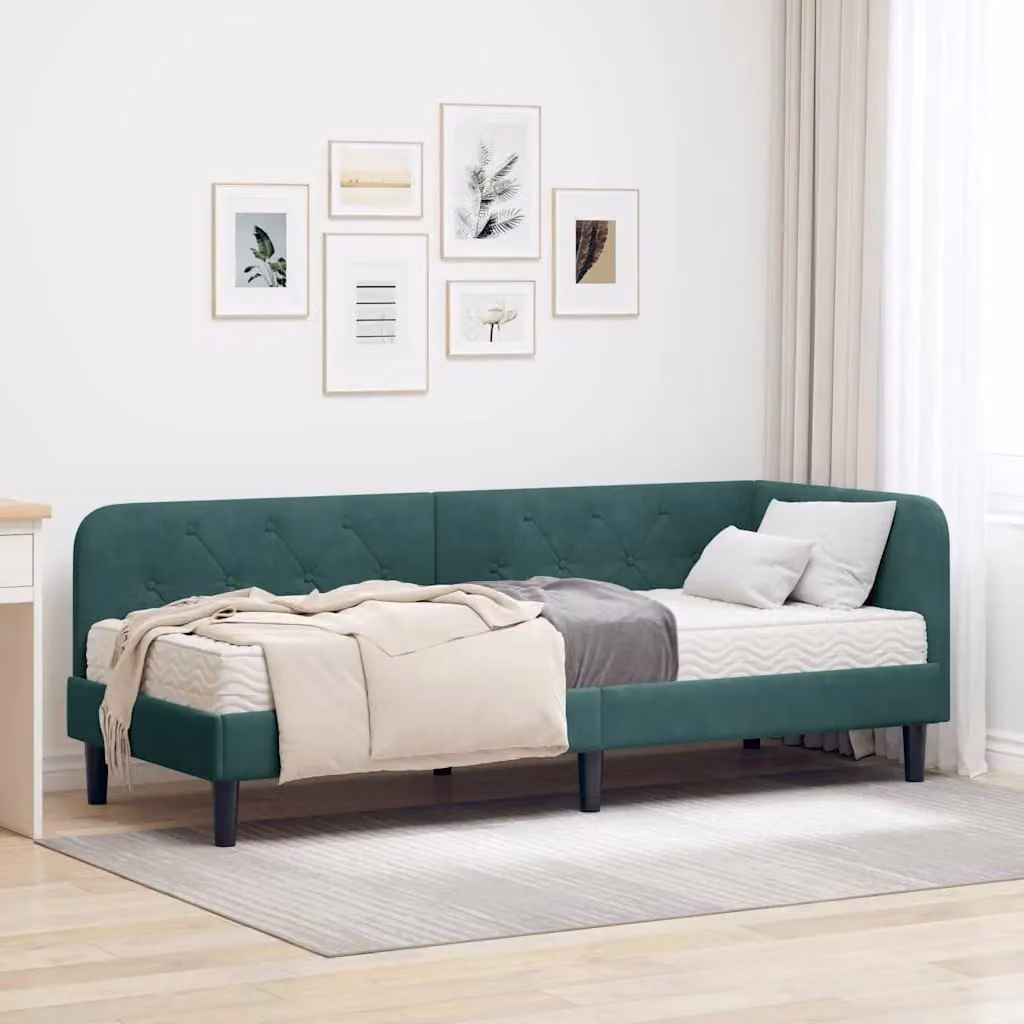 Cornice del letto ad angolo vidaXL in velluto verde, L 80 x P 200 cm – 1