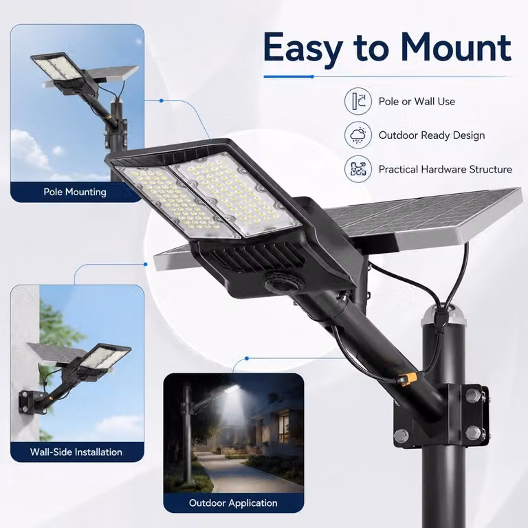 Lampione solare - Faro di sicurezza a LED - 2 pannelli solari - 50000 lumen - Sensore di movimento - Sensore crepuscolare - Grado di protezione IP65