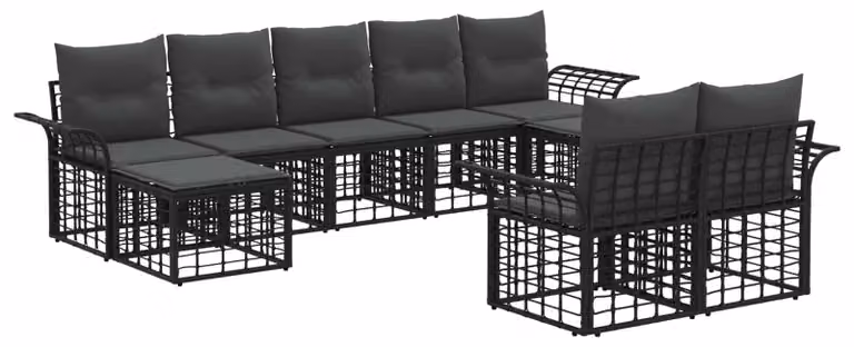Set di divani da esterno 9 pcs Nero e Grigio scuro Poliestere