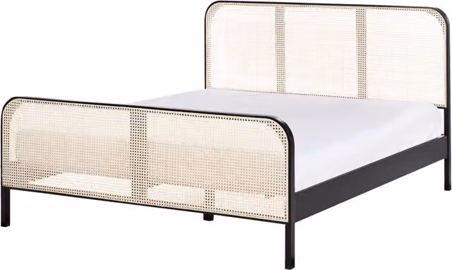 Letto in legno di pino nero UE matrimoniale 160 x 200 cm con testata a treccia viennese a doghe stile rustico minimalista