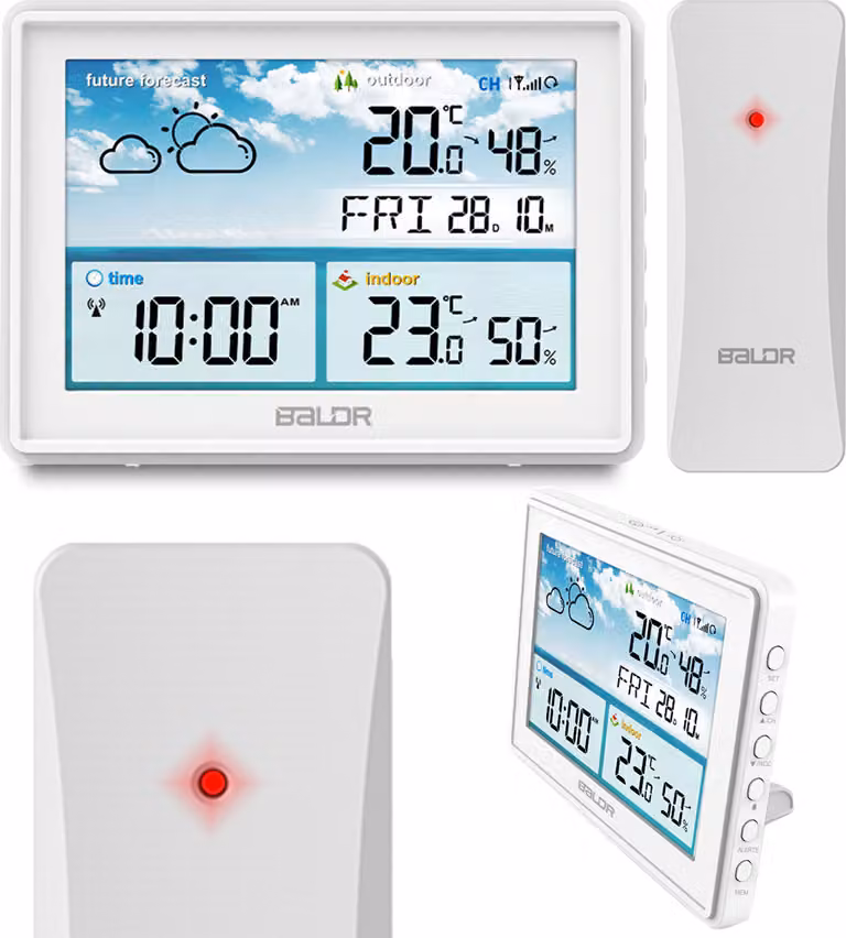 Stazione meteo digitale con display termometro sensore da esterno BD-909 bianco