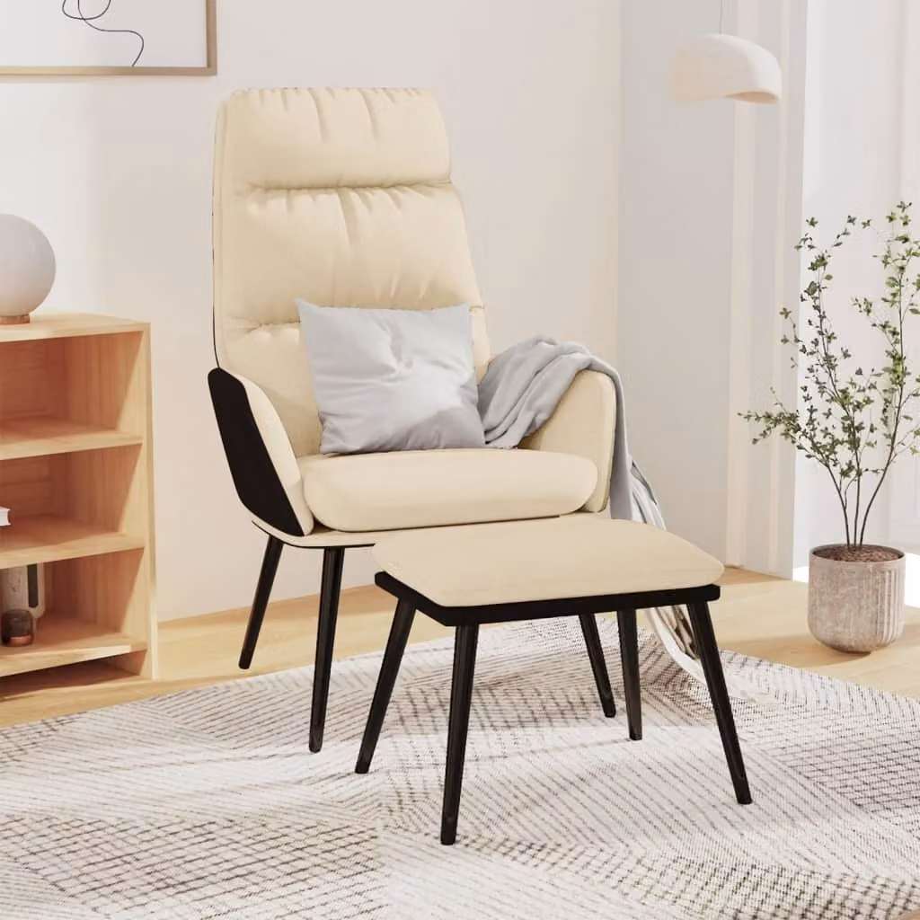 Maison Exclusive - Poltrona relax con poggiapiedi, rivestita in tessuto crema e ecopelle