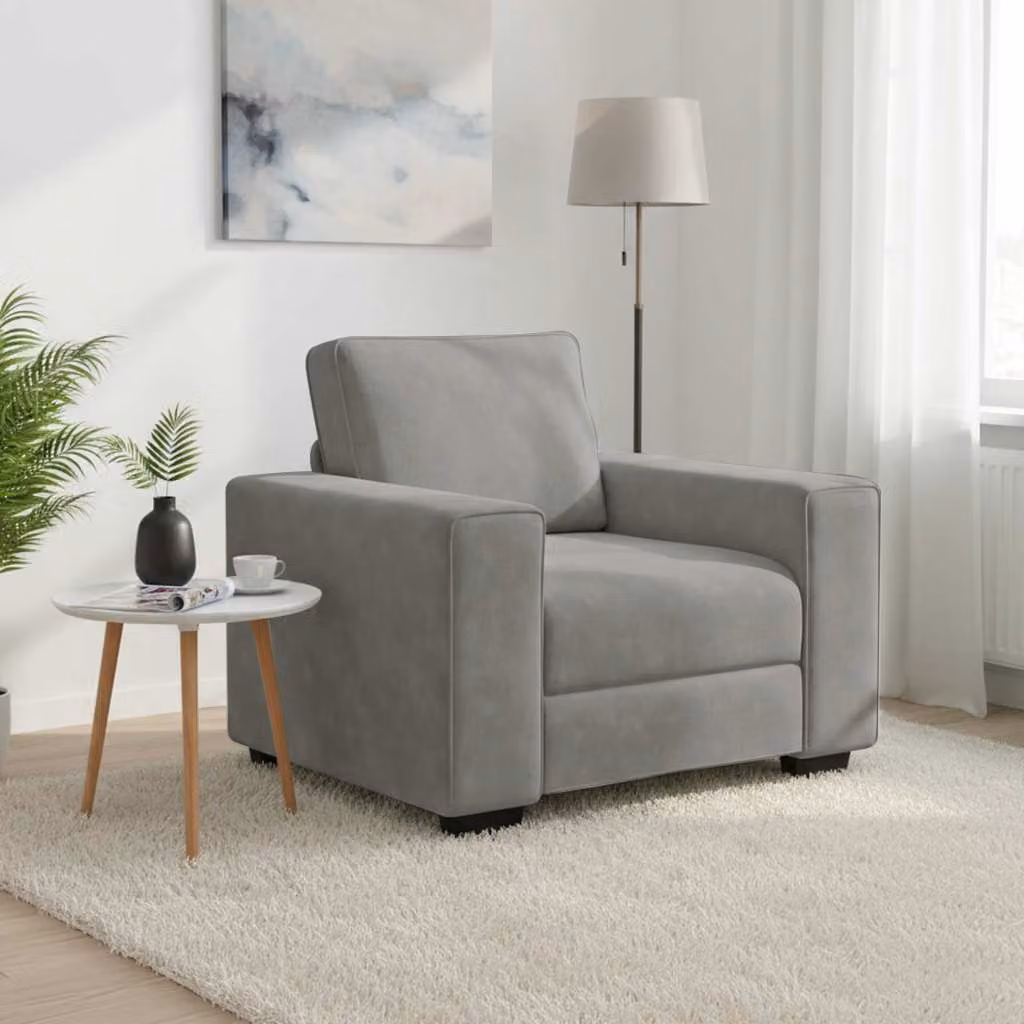 Poltrona moderna vidaXL in velluto grigio chiaro con braccioli, L: 100 cm, P: 77 cm, H: 82 cm