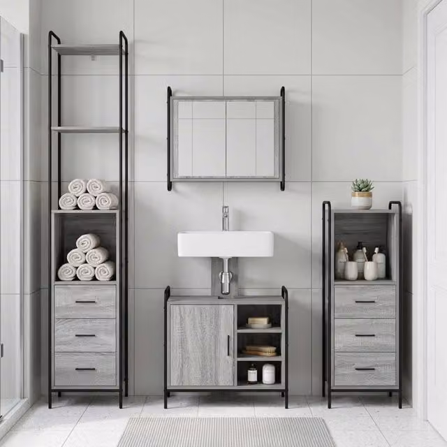 Set di Armadi da Bagno 3 pz Sonoma grigio 40 x 36 x 200,5 cm 3444582