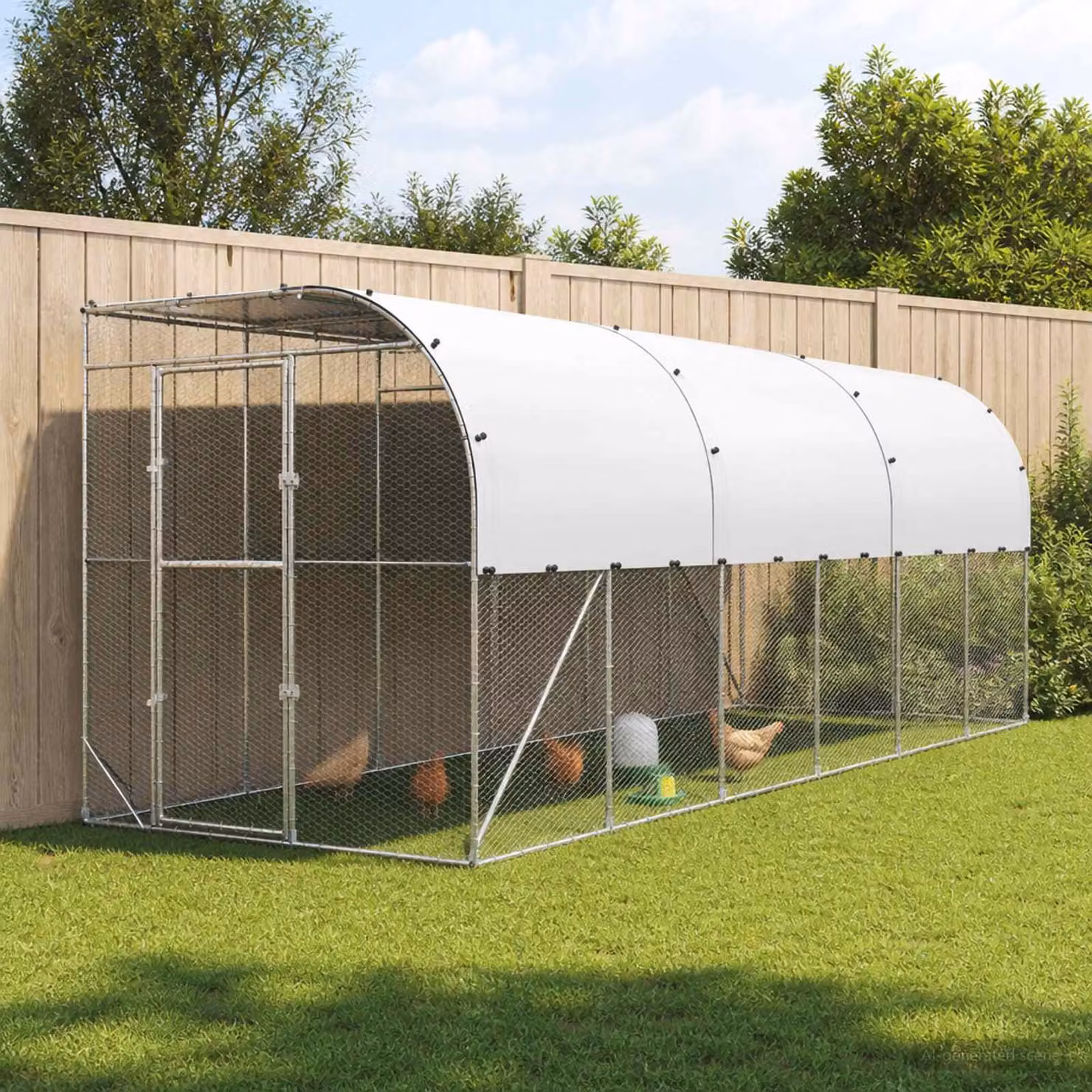 vidaXL Gabbia per Polli Contro il Muro Argento 600 x 150 x 215 cm