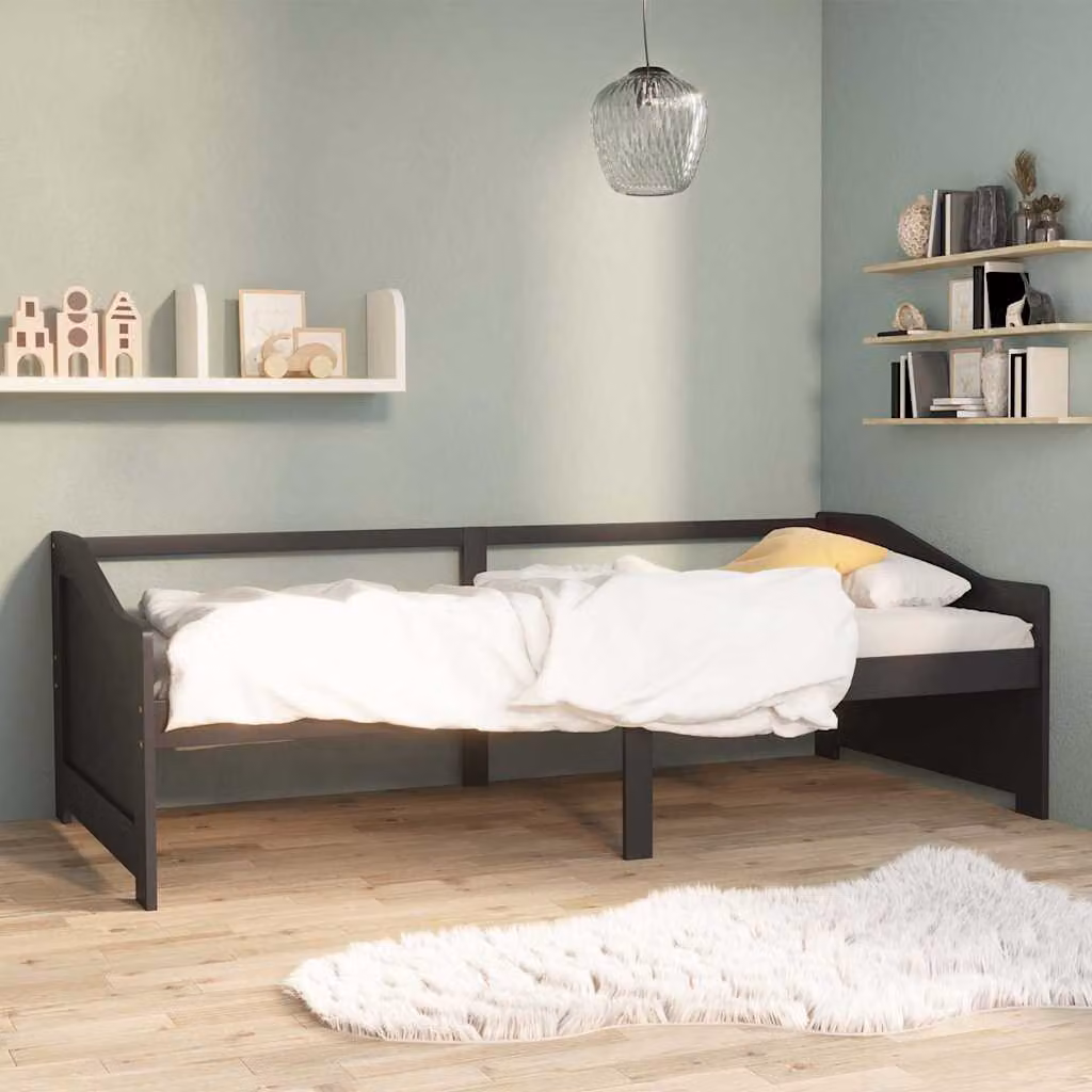vidaXL Divano Letto a 3 Posti Moderno in Tessuto Grigio e Legno di Pino con Listelli Fissi L/P/H: 204 x 98 x 66 cm
