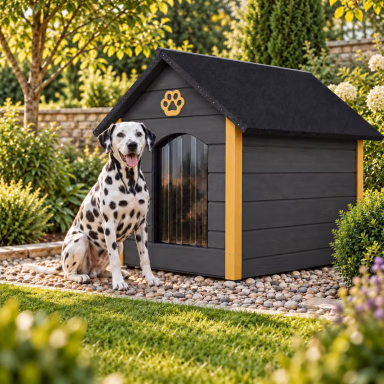 Cuccia per cani QLS, dimensioni XL (104x74 cm), isolata, in legno, per uso esterno, colore grigio-miele, modello 9073