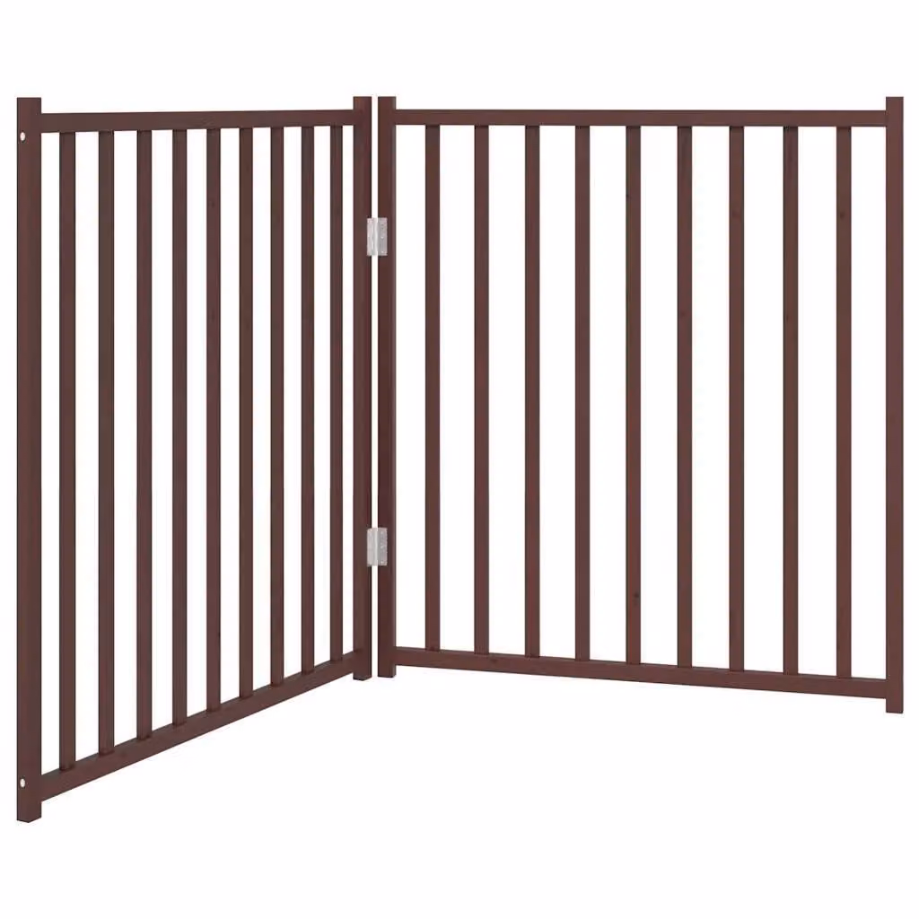 Cancello Cani Pieghevole 2Pannelli Marrone 160cm Massello Abete