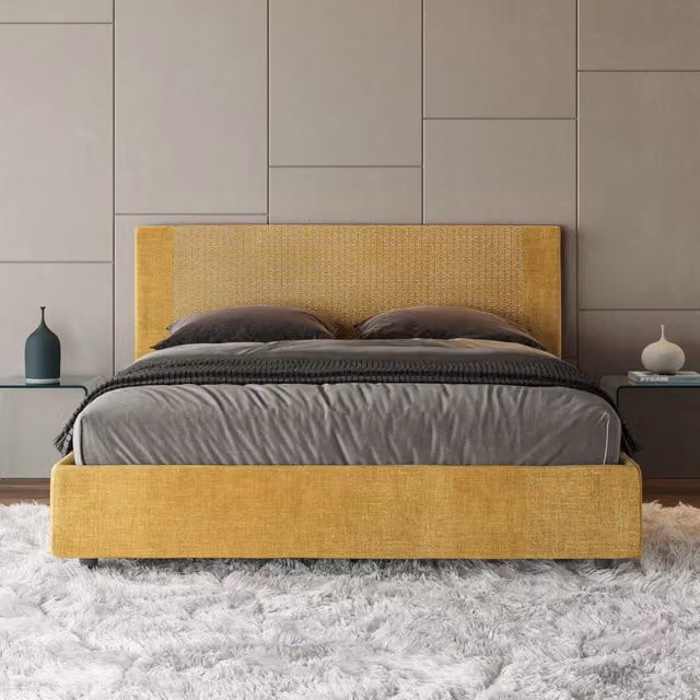 Letto Matrimoniale Moderno Giordanoshop con Rete in Listelli di Legno e Struttura Imbottita Gialla L/P/H: 175 x 106 x 222 cm
