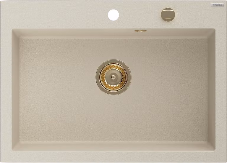 Mexen Elix lavello da cucina in granito 1-vasca 700 x 500 mm, beige, sifone dorato - 6526701005-69-G