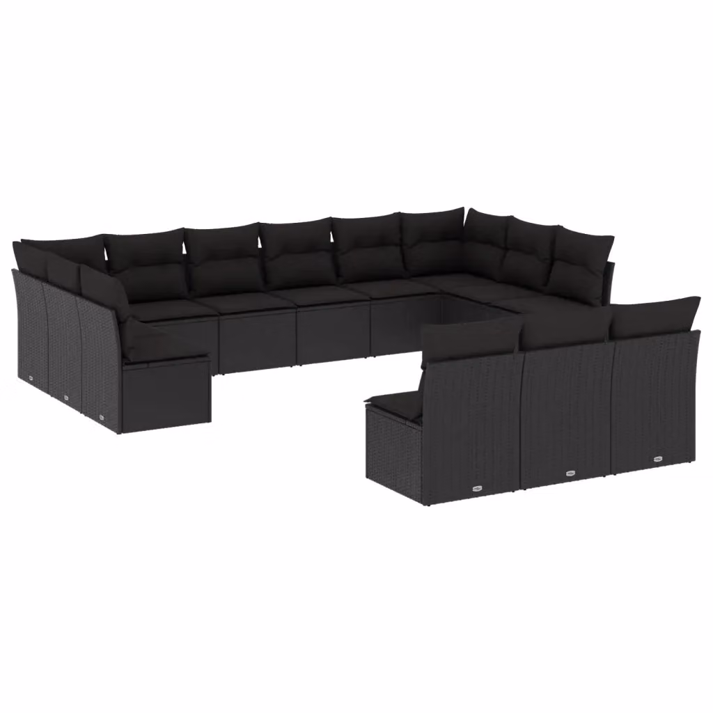 Set di divani da giardino VIDAXL in polyrattan nero con 13 pezzi e cuscini inclusi – 2