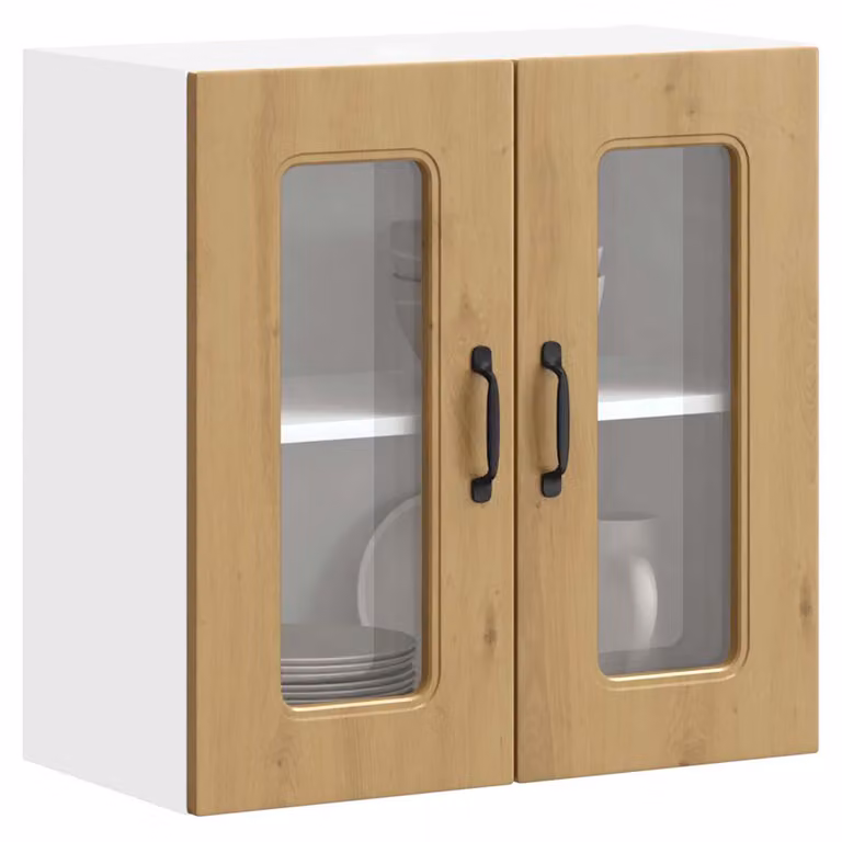 Pensile da cucina moderno vidaXL con ante in vetro, marrone e bianco, L: 60 cm, H: 60 cm, P: 31 cm