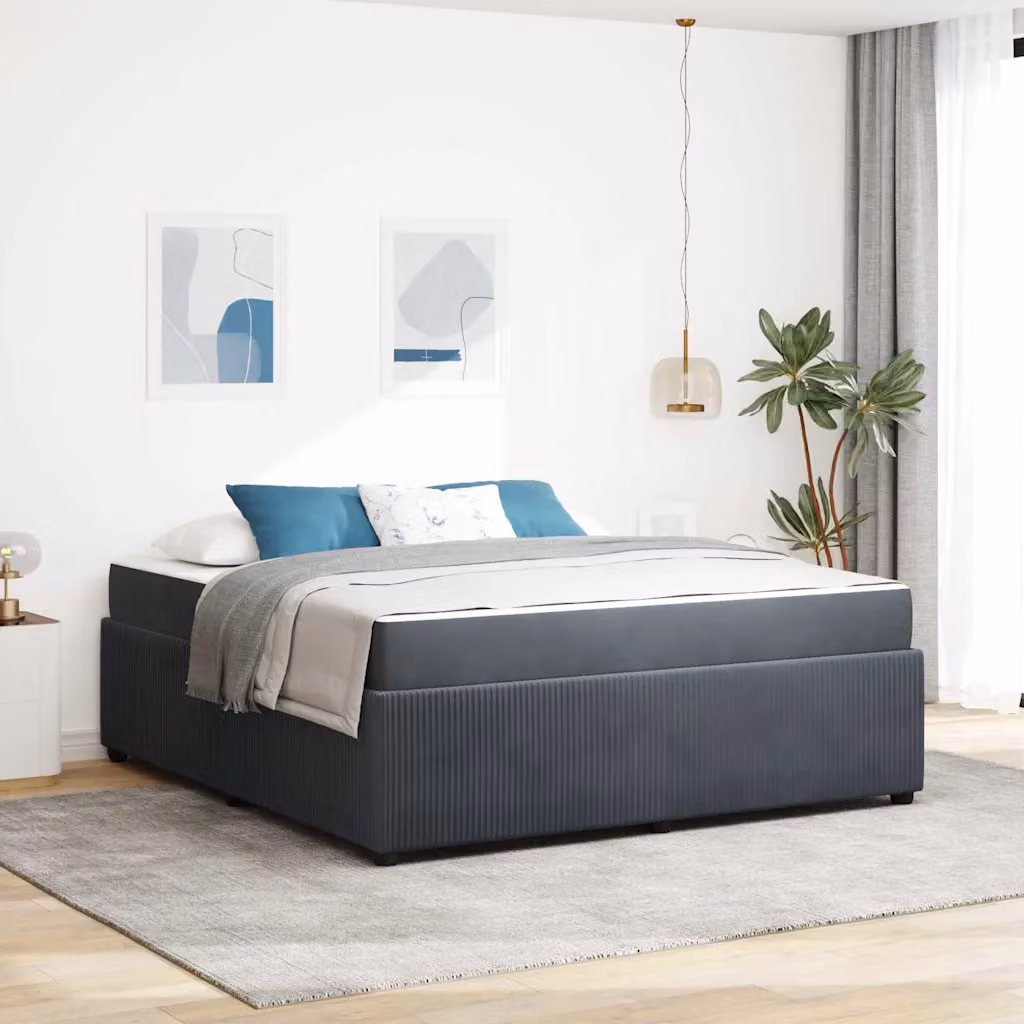 Struttura del letto moderna vidaXL in tessuto grigio con legno, L 180 cm x P 200 cm – 1