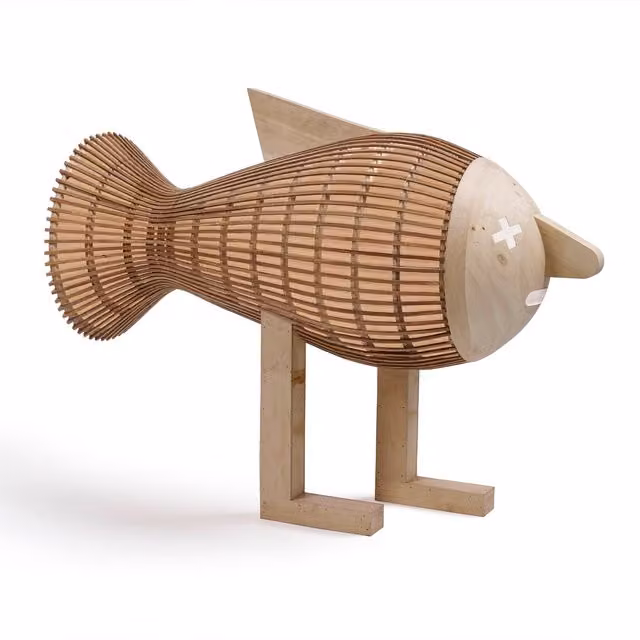 Lampada da terra LED LZF Walking Fish in legno con luce bianca fredda