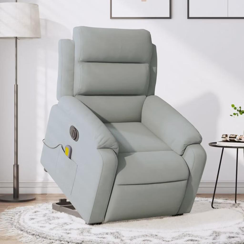 vidaXL Poltrona Alzapersona Elettrica con Massaggio in Velluto Grigio – 1