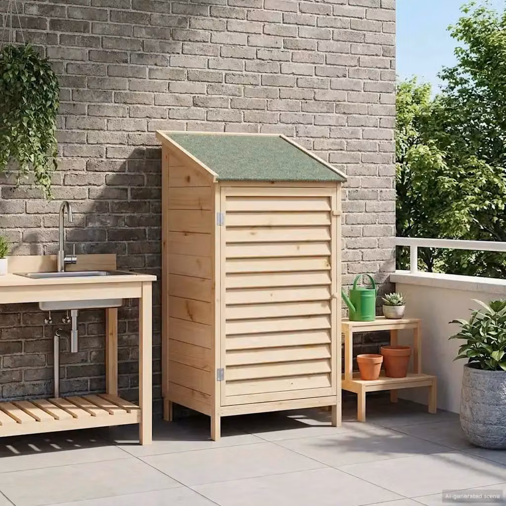 Capanno da Giardino Rustico in Legno con Finestra e Porta, Colore Marrone e Beige, L/P/H: 59 x 56 x 113,5 cm – 2