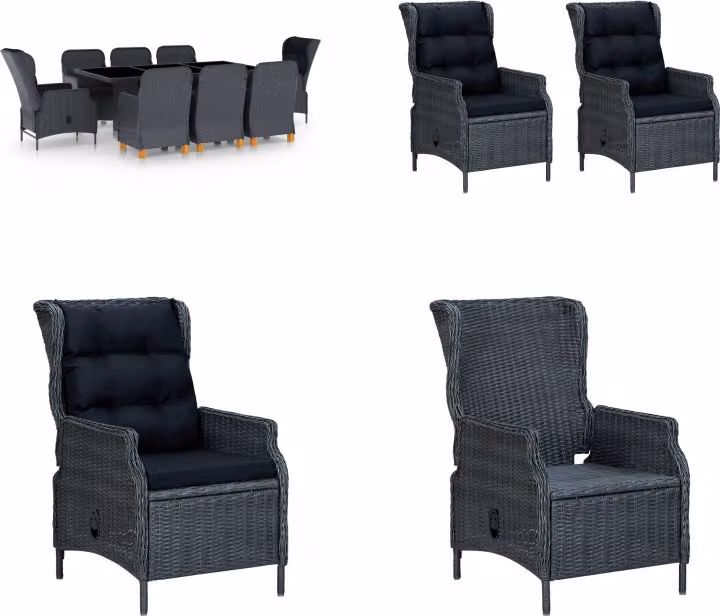 vidaXL Set da pranzo da giardino 9 pezzi con cuscini in poly rattan grigio scuro - Set di mobili da giardino - Set di mobili da giardino - Tavolo e sedia da giardino - Tavoli e sedie da giardino