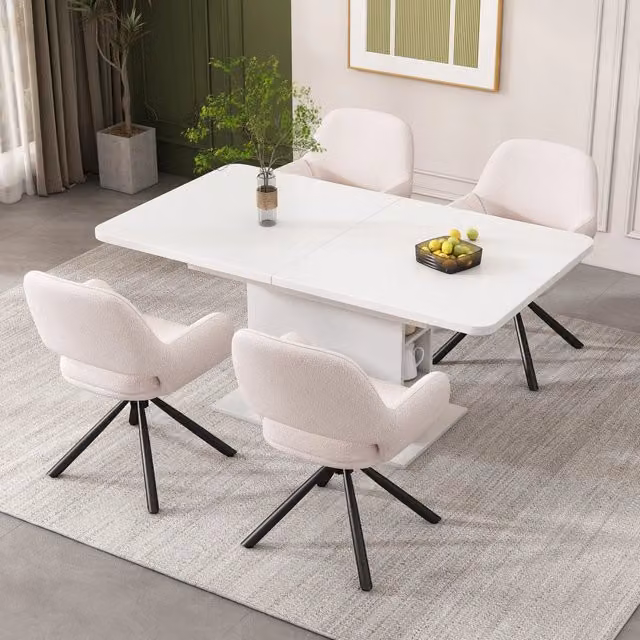 Set 4 Sedie da Pranzo Girevoli con Braccioli ¨C Xylo ¨C Bianco, Tessuto Sherpa, Moderne