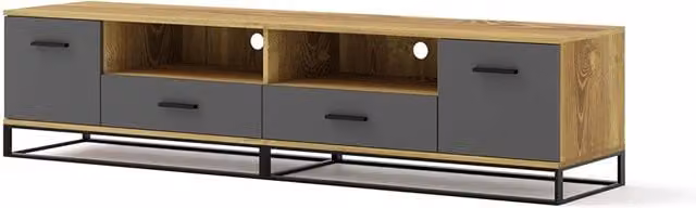 Mobile TV Arsen di Bim Furniture in stile industrial, colore grafite e rovere, L: 190 cm, P: 45.2 cm, H: 42.5 cm