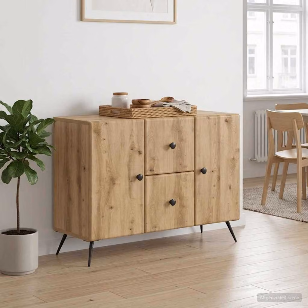Credenza moderna vidaXL in legno color rovere con illuminazione integrata, L: 89 cm, P: 34,5 cm, H: 60 cm