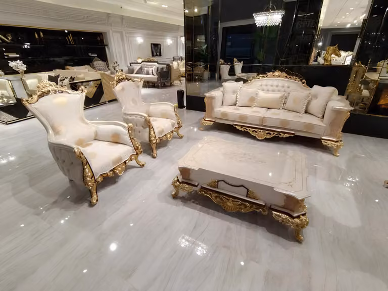 Sofagarnitur 3+1 Sitzer Sofa Set Komplett Textil Holz Wohnzimmer Luxus Sofa