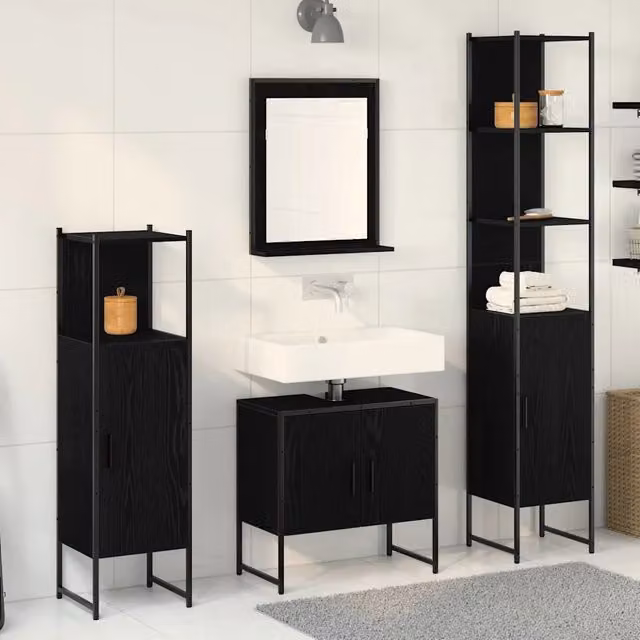 Set di mobili per il bagno 4 pz Nero 33 x 33 x 185,5 cm 3334411