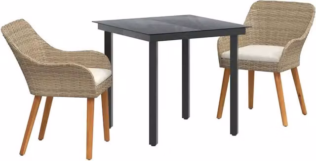 Set da Pranzo per Giardino con cuscino 3 pz | Set Salotto da Giardino Beige polyrattan