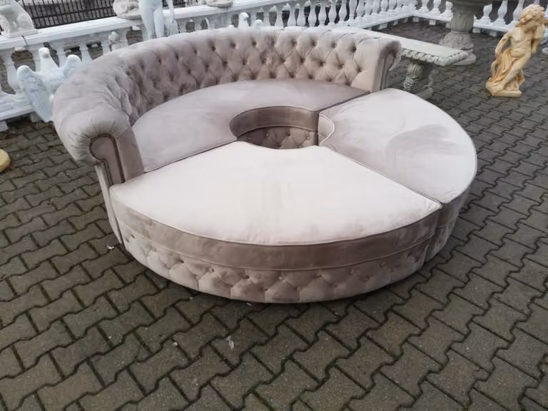 Chesterfield Rundsofa Stoff Runde Sofa XXL Wohnlandschaft Eckcouch Ecksofa Couch