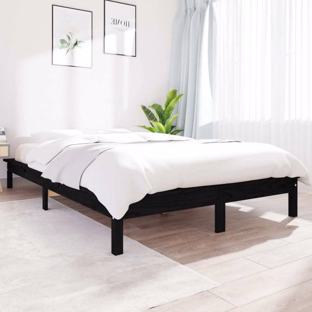 The Living Store letto in legno massiccio nero 160x200 cm pino
