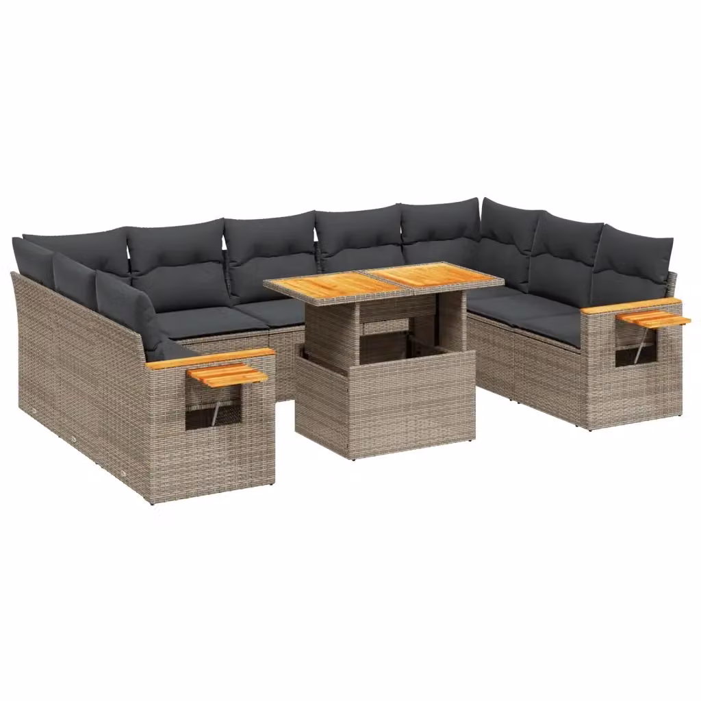 Set di divani da giardino VIDAXL in polyrattan grigio con cuscini, 11 pezzi – 2