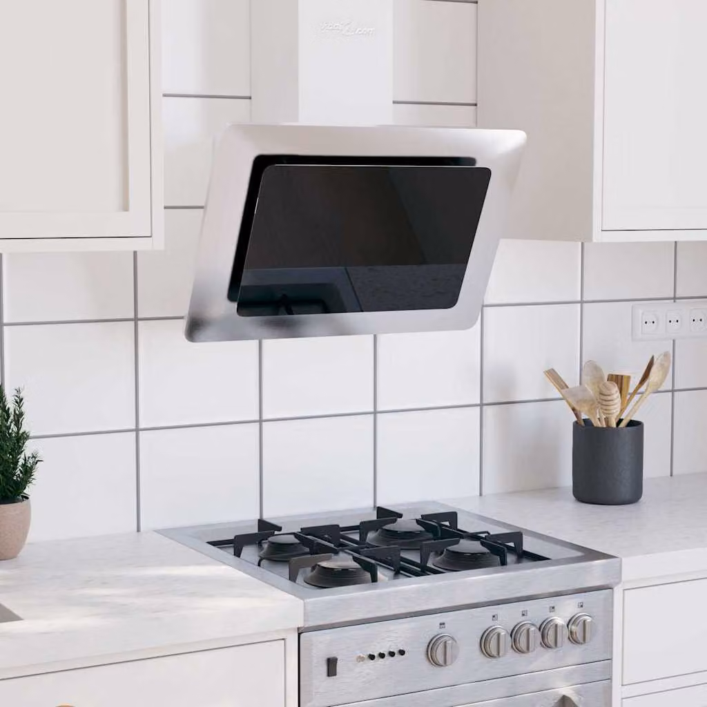vidaXL Cappa a Parete in Acciaio Inox e Vetro Temperato Argento, Larghezza: 60 cm