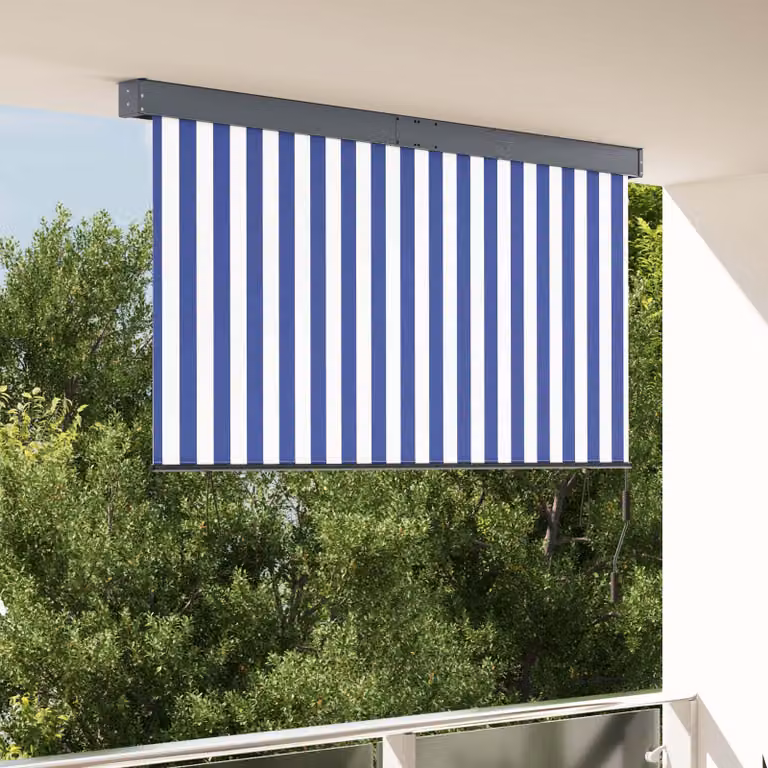 Tenda a rullo vidaXL in tessuto e alluminio, Blu e Bianco, L: 180 cm, H: 250 cm