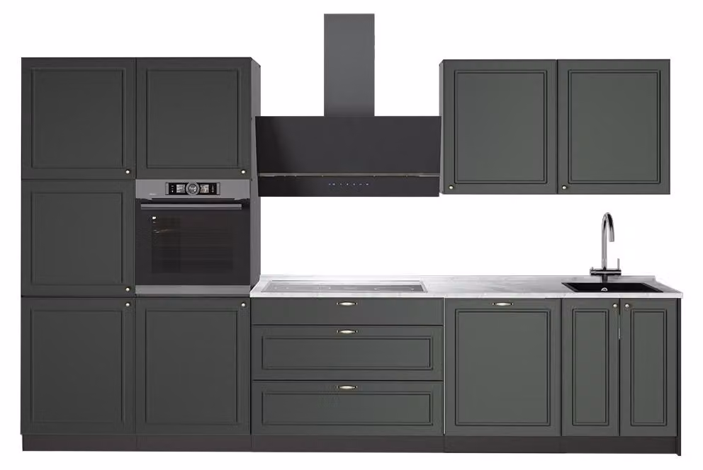 Cucina componibile Vicco Fame-Line Verde-oro rustico/Antracite 340 cm, PL Marmo, Model 64567