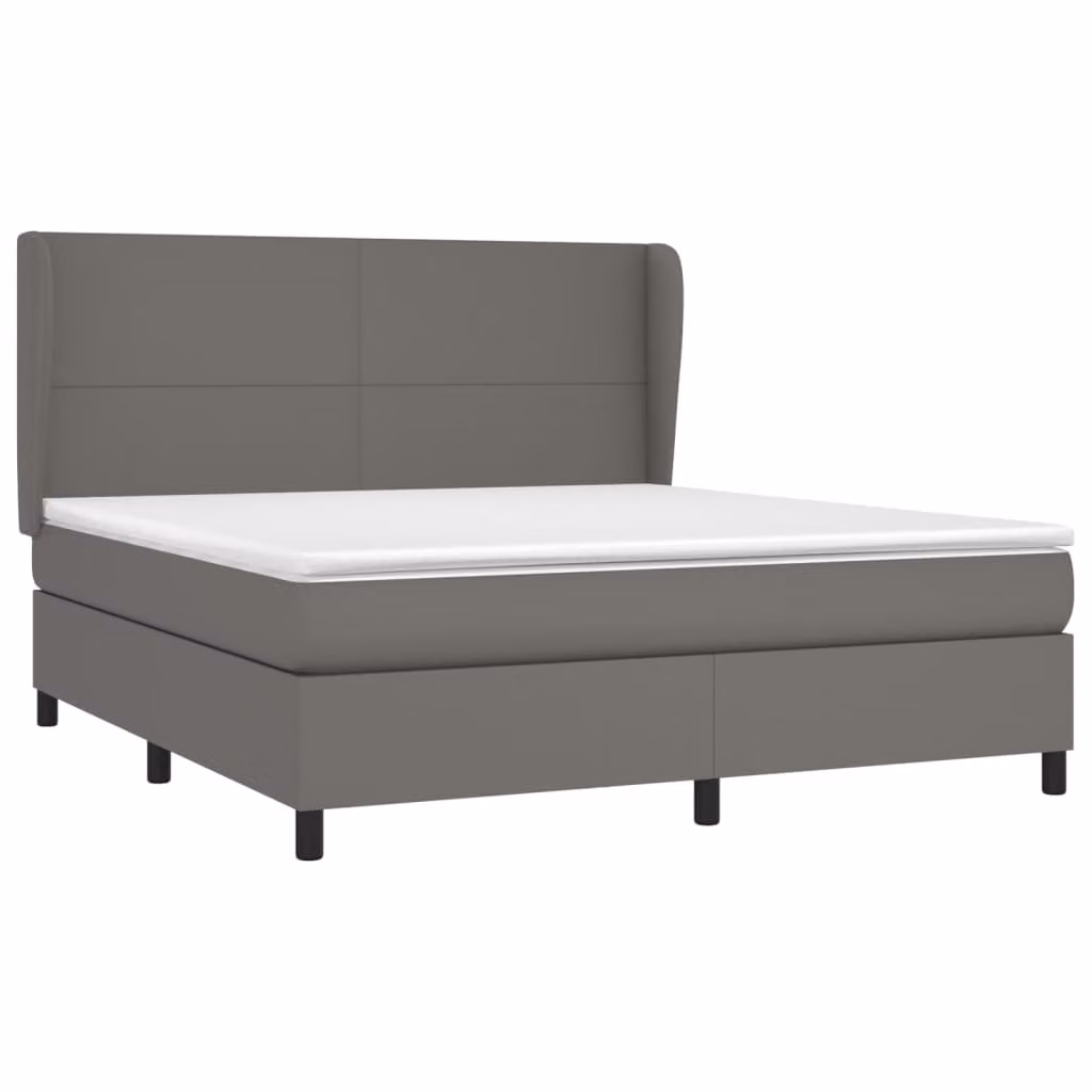 Giroletto a Molle con Materasso Grigio 160x200 cm in Pelle finta