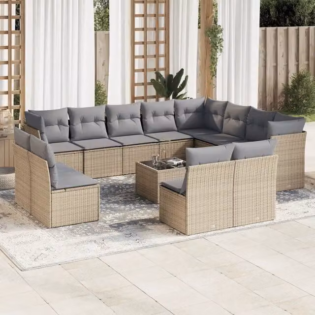 Set Divano da Giardino a Forma di U VIDAXL in Polyrattan Beige con 13 Cuscini