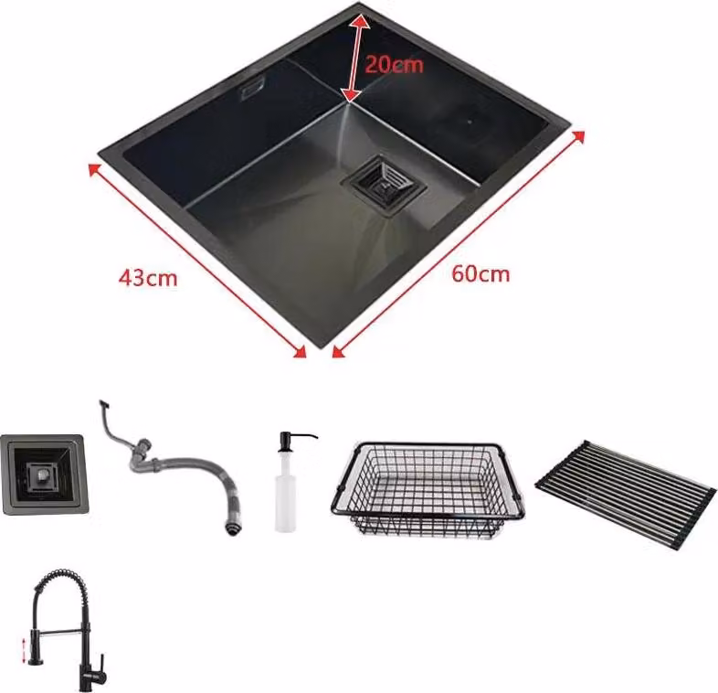 Lavello da cucina, acciaio inox, monovasca, 60x43cm B