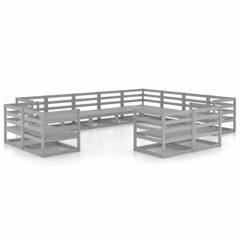 Set Divani da Giardino 12 pz Grigio in Legno Massello di Pino