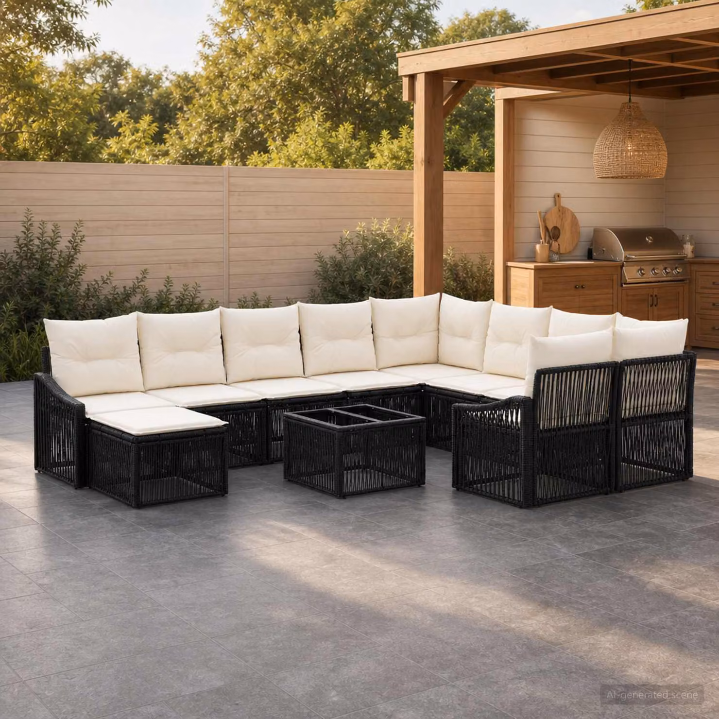Set Divano da Giardino vidaXL 11 pz Nero con Polyrattan e Cuscini Imbottiti