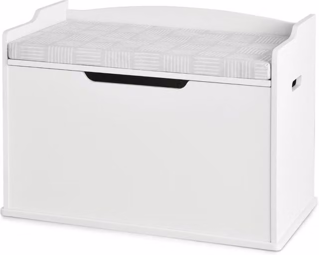 Cassa per giocattoli con coperchio sollevabile e 2 cerniere di sicurezza in MDF bianco lucido DESIGN IN