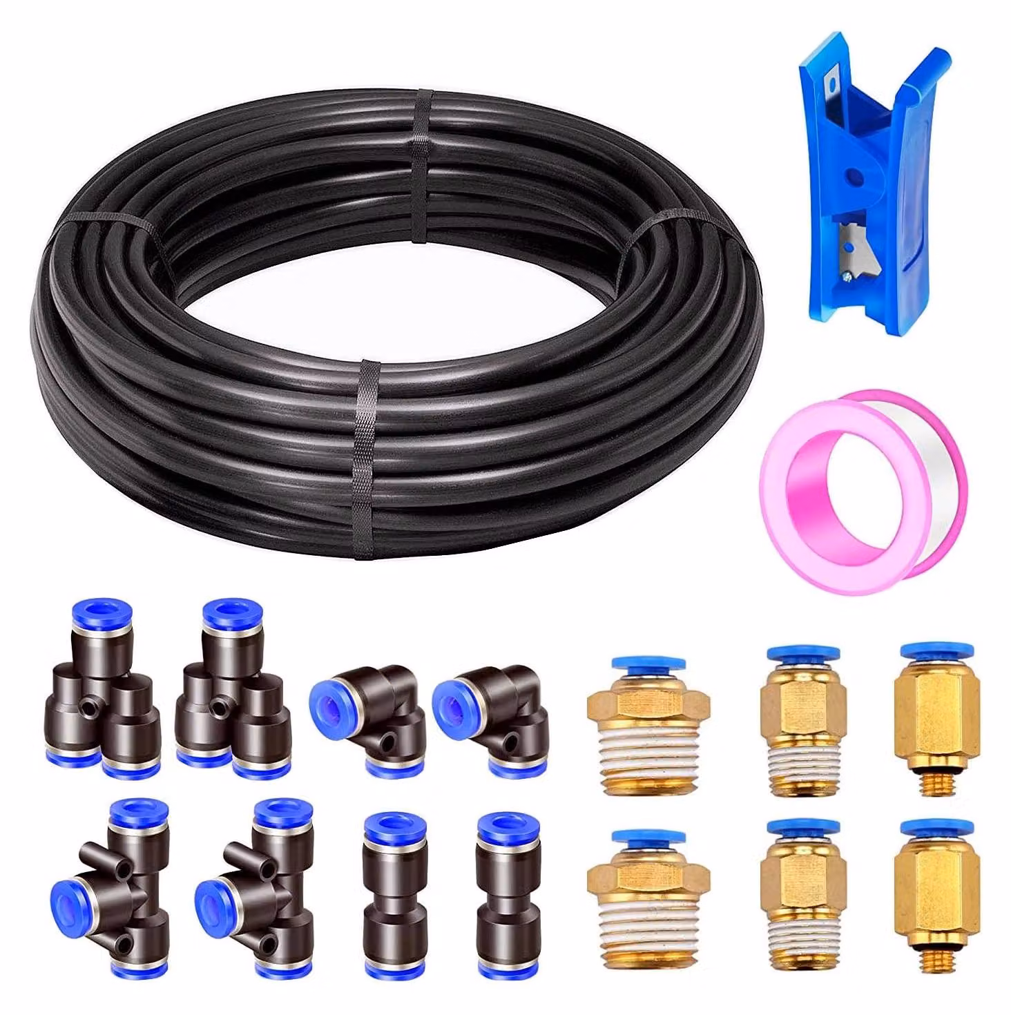 Inovra - Tubo pneumatico da 10 metri - Tubo in poliuretano - Diametro esterno di 8 mm - 14 connettori - Tagliatubi - Elevata flessibilità - Tubo per aria compressa