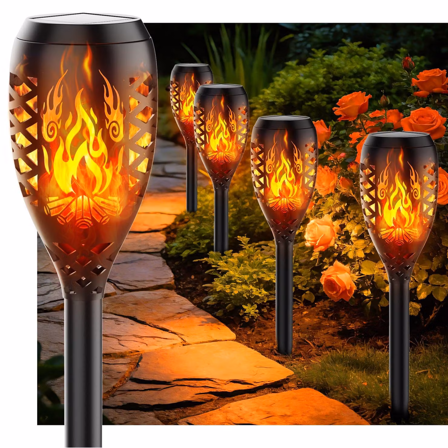 Lampade da esterno a energia solare, set da 4, luce bianco caldo, grado di protezione IP44, 12 LED