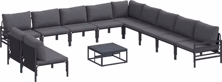 Set Divano da Giardino con cuscino 12 pcs Nero Acciaio