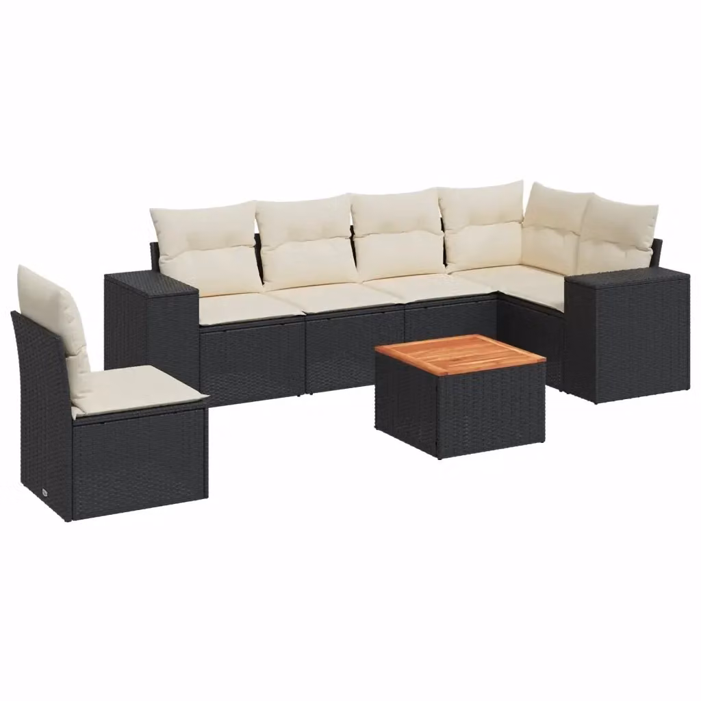 Set di divani da giardino vidaXL a forma di L in polyrattan nero con 7 pezzi e cuscini inclusi – 2
