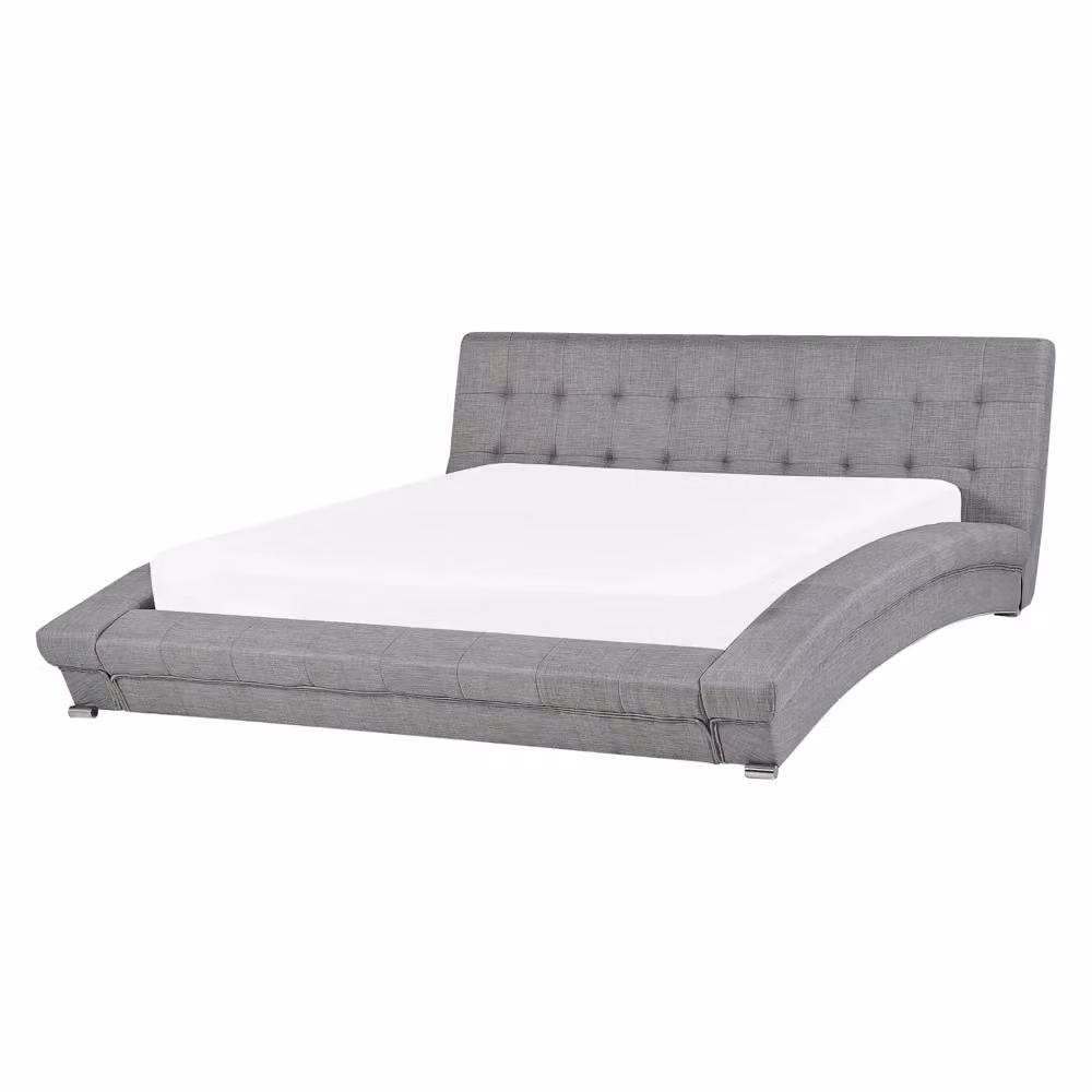 Letto ad acqua BELIANI in tessuto grigio con telaio imbottito e testiera trapuntata L/P: 160 x 200 cm – 2