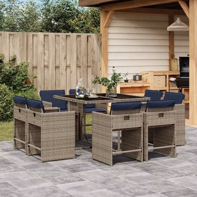 Set da pranzo da giardino da 9 pz con Cuscini Grigio 3277968