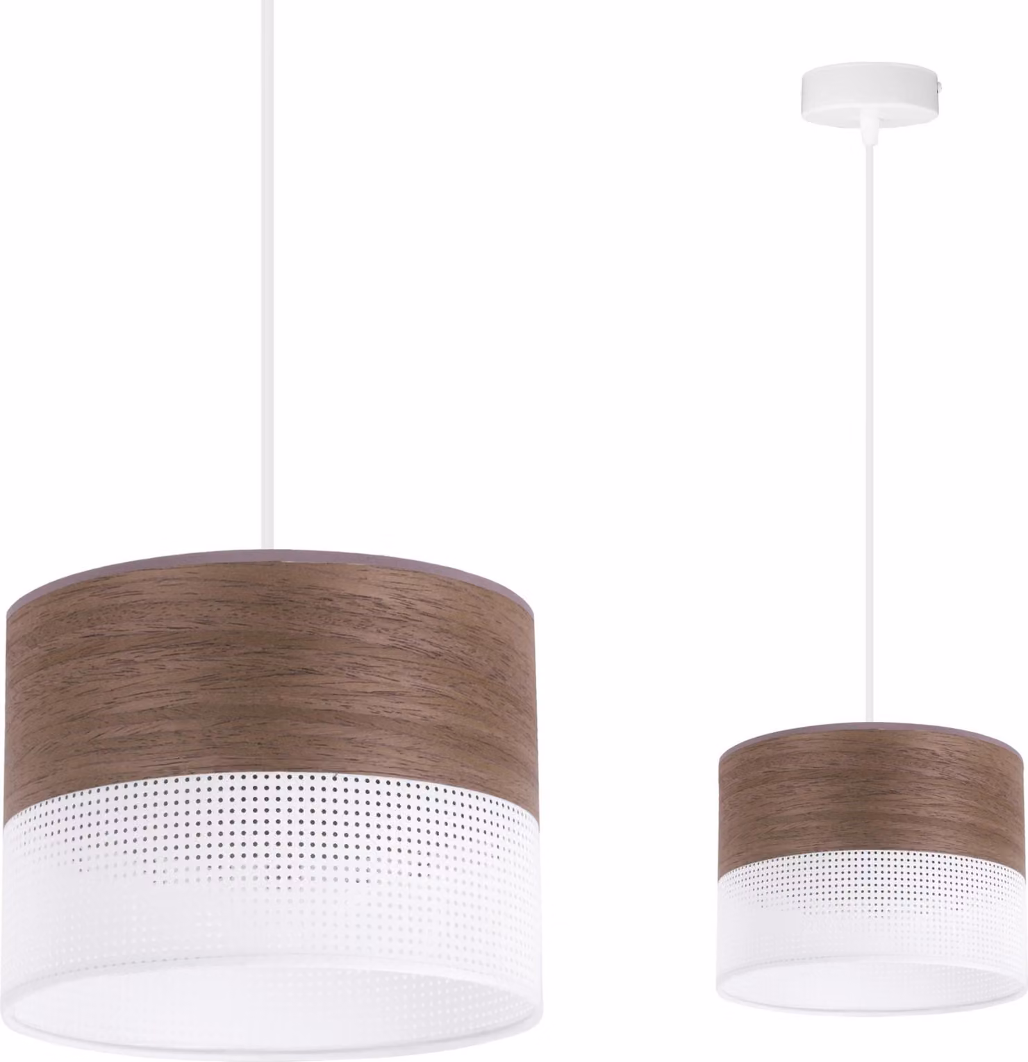 Lampada A Sospensione Singola, Paralume In Impiallacciato Di Noce 20 Cm