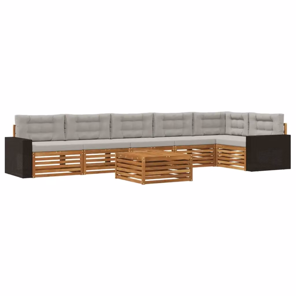 Set di divani da esterno a L vidaXL in legno di acacia con tavolo da caffè e cuscini, beige e grigio – 2